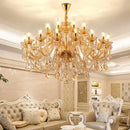 Axyaa Luxury Crystal Chandelier for Living & Dining Room - Elegant Golden Villa Candles Hanging Light
