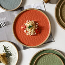 Axyaa Coarse Pottery Vertical Edge Ceramic Pasta Plate, Solid Color Round Dish