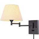 Axya Vintage Black Swing Arm Wall Sconces Light Linen Fabric Lampshade Wall Mount