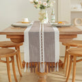 Axyaa Striped Jacquard Table Runner with Tassels for Elegant Home Decor