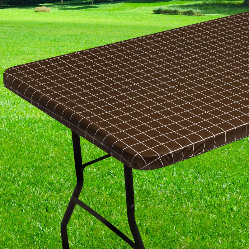 Axyaa Elastic Fitted Rectangle Vinyl Tablecloth for Indoor Outdoor Tables