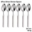 Axyaa Gold Cutlery Set Stainless Steel Mirror Sliver Fork Spoon Western Double Sided Pattern