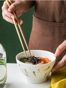 Axyaa Handdrawn Cute Ceramic Bowls Set - Rice, Noodle, Small, High-legged, Soup Bouls