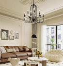 Axyaa Black Iron Crystal Chandelier Candle Lamp for Country Living Room