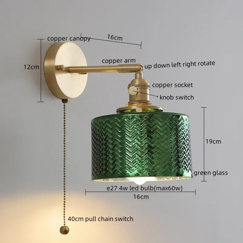Axyaa Green Glass LED Wall Lamps | Modern Applique Murale for Home Decor