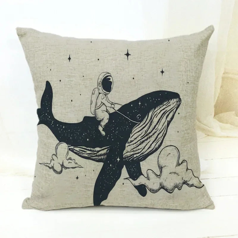 Axyaa Cartoon Animal Print Linen Cushion Cover 45*45cm