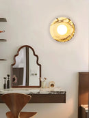 Axyaa White Marble Wall Lamp for Living Room, Staircase, Bedroom - Minimalist Circular Design