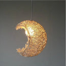 Axyaa Moon Shape Rattan Chandelier for Bedroom Study Coffee Shop Club