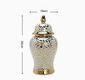 Axyaa Gold Ceramic Lattice Temple Jar with Lid - Home Decor Vase