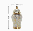 Axyaa Gold Ceramic Lattice Temple Jar with Lid - Home Decor Vase