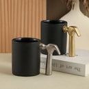 Axyaa Gold Ceramic Hammer Cup with Camellia Flower Design - 320ml Europea