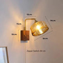 Axyaa Wooden Wall Sconce LED Bedside Lamp Glass Wall Lights Switch