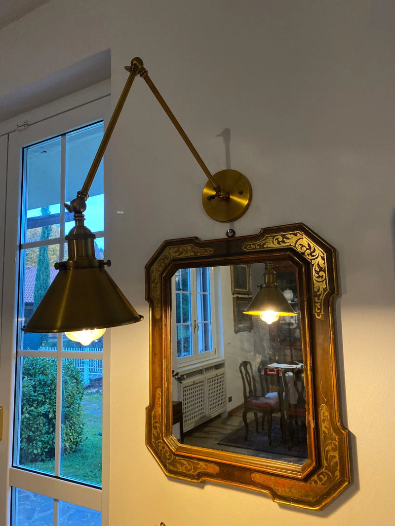 Axyaa Vintage E27 Industrial Sconce Wall Lamp, Long Arm Retro Black Copper Wandlamp