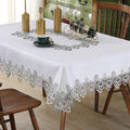 Axyaa White Floral Lace Embroidery Tablecloth - Waterproof Rectangle Table Cover
