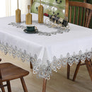 Axyaa White Floral Lace Embroidery Tablecloth - Waterproof Rectangle Table Cover