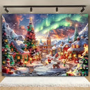 Axyaa Christmas Town Aurora Snow Tapestry for Festive Home Decor