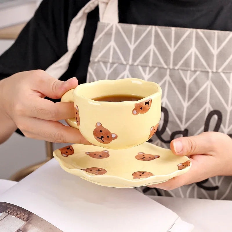 Ceramic Coffee Mug Set Creative Hand-painted Tea Cup with Saucer by Axyaa
