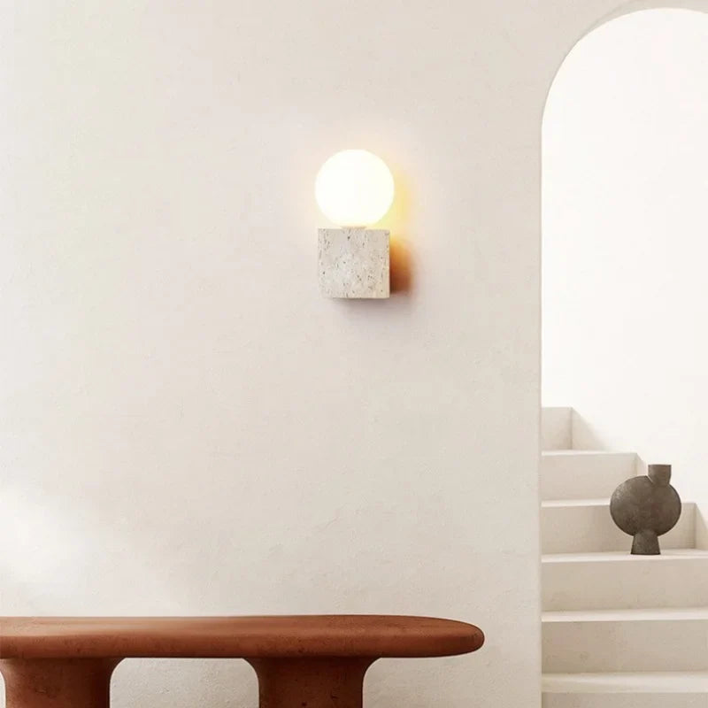 Axyaa Nordic LED Wall Lights Yellow Travertine Glass Decoration Bedside Lamps