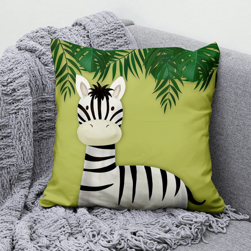 Axyaa Jungle Green Leaf Animal Print Pillowcase for Home Decor