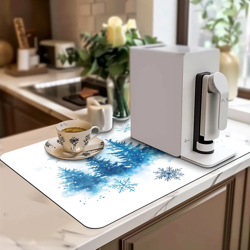 Axyaa Christmas Silhouette Drying Mat: Non-Slip Absorbent Kitchen Counter Mat