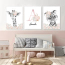 Axyaa Pink Flower Animals Baby Name Canvas for Girls Bedroom