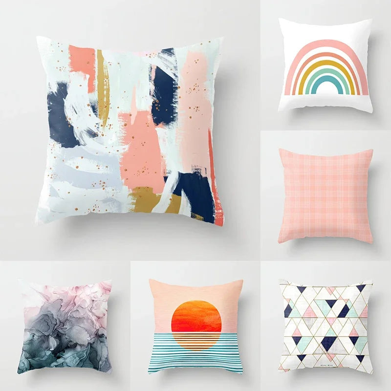 Axyaa Geometric Sunset Rainbow Pink Pillowcase