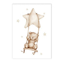 Axyaa Bear Hot Air Balloon Wall Art - Baby Nursery Prints, Boho Rainbow Sun Canvas