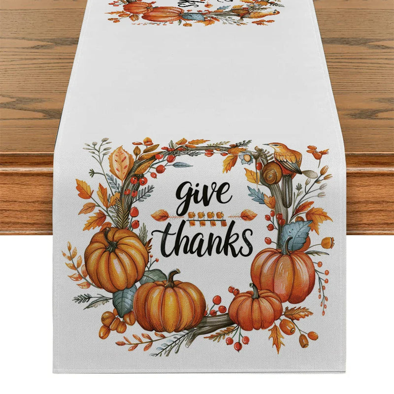 Axyaa Thanksgiving Plants Garland Pumpkin Bird Table Runner for Kitchen Dining Decor