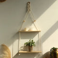 Axyaa Macrame Floating Wall Shelf: Boho Home Decor Plant Corner Holder Display Stand
