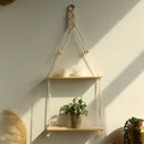 Axyaa Macrame Floating Wall Shelf: Boho Home Decor Plant Corner Holder Display Stand