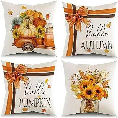 Axyaa Buffalo Check Print Linen Pillow Cover 45x45 for Fall Thanksgiving Decor