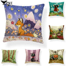 Axyaa Creative Fox Christmas Tree Cushion Cover - Retro Animal Sofa Decor Pillowcase