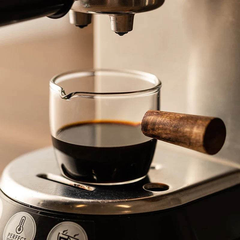 Axya Glass Espresso Measuring Cup with Wood Handle - 50/75/100/140ml
