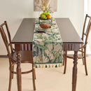 Axyaa Green Jacquard Table Runner with Tassels