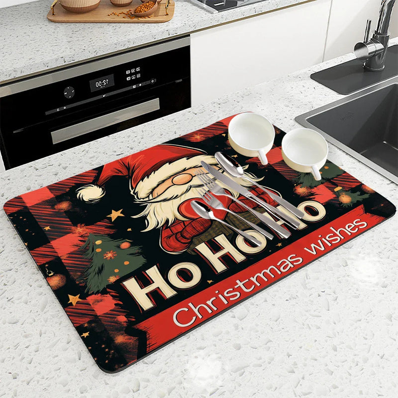 Axyaa Christmas Dwarf Kitchen Draining Mat: Absorbent, Anti-slip, Quick-Dry Drain Pad