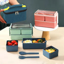 Axyaa Double Layer Lunch Box & Storage Bag Set with Fork Spoon - Leakproof & Microwave-safe