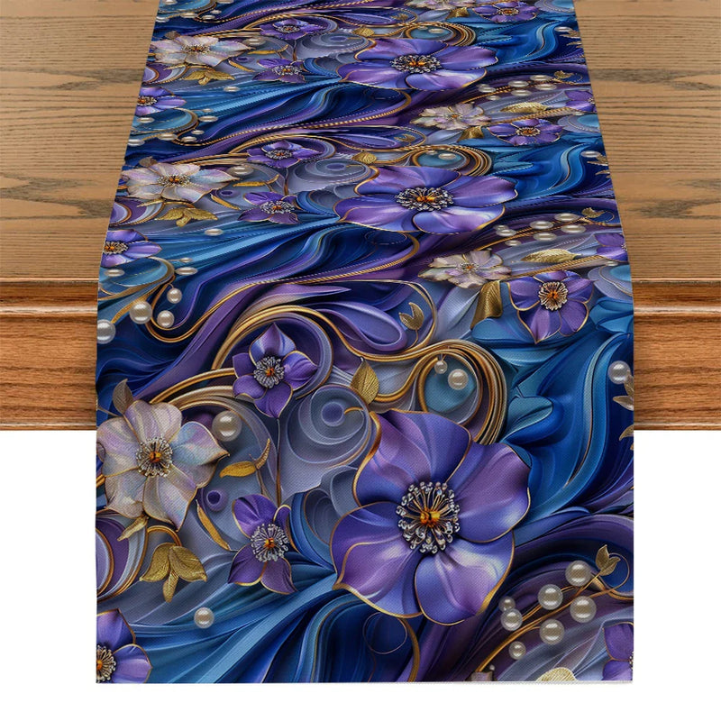 Axyaa Floral Pearl Table Runner for Kitchen Dining Decor