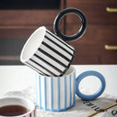 Axyaa Minimalist Stripe Ceramic Coffee Mug with Large Handle, Breakfast Milk Cup