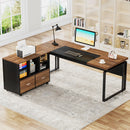 Axyaa L-Shaped Executive Desk with Reversible File Cabinet and Storage Drawers