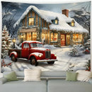 Snowman Car Winter Tapestry for Christmas Day Party Decor by Axyaa