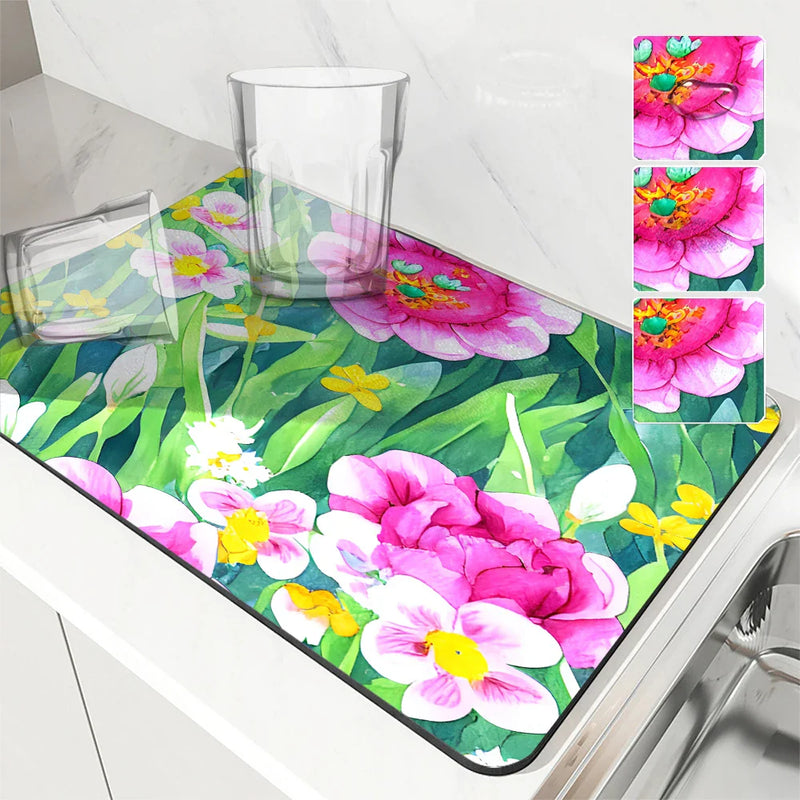 Axyaa Flower Drain Mat: Quick-Dry Absorbent Kitchen & Bathroom Pad