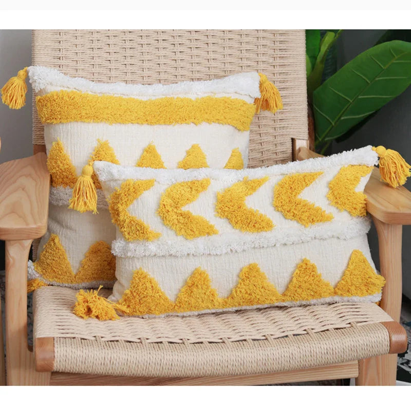 Chenille Tufted Boho Pillow Case with Tassels - Axyaa Brand