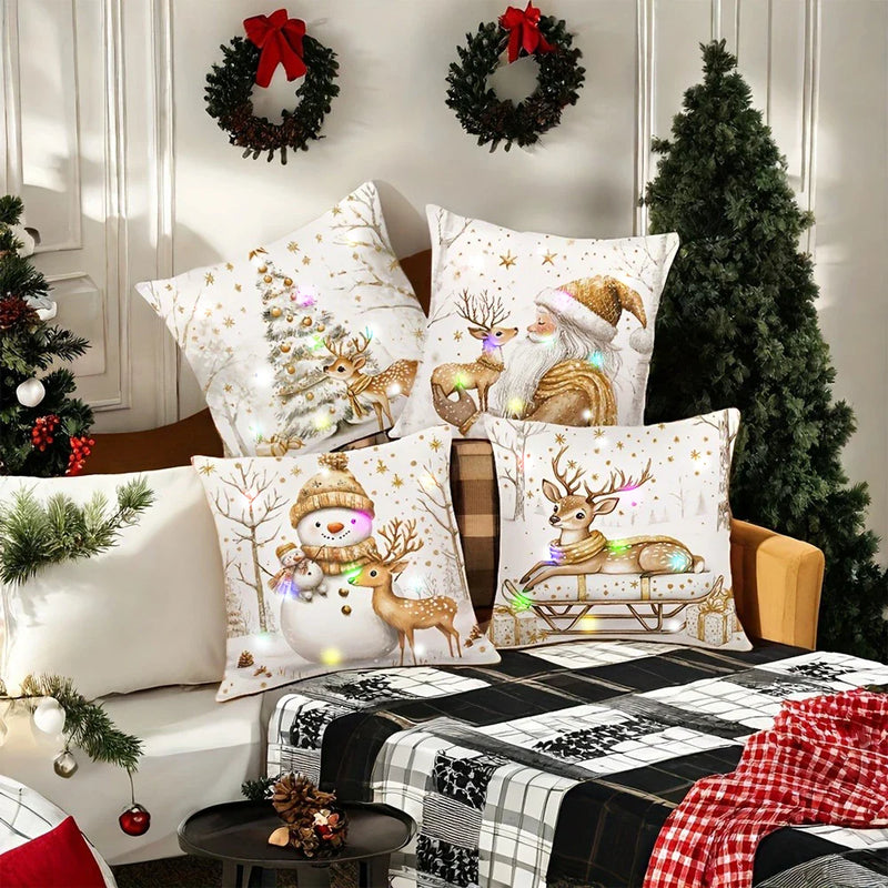 Axyaa Christmas LED Luminous Pillowcase with Snowman Santa Reindeer Pattern