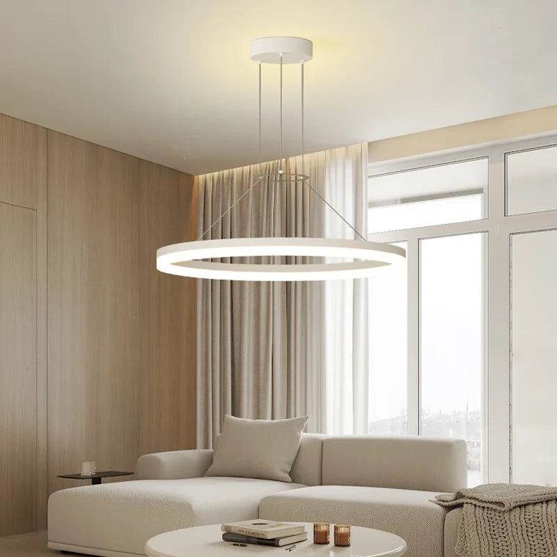 Axya Modern Circle Chandelier: Black & White LED Indoor Light for Home Decoration