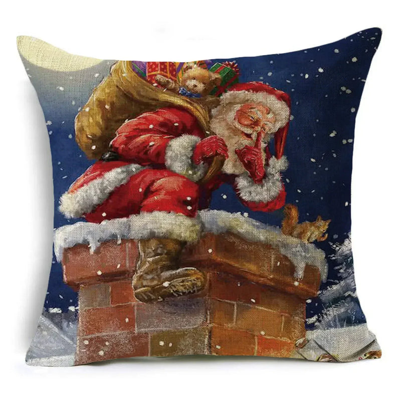 Axyaa Christmas Santa Snowman Pillowcase - Linen Cushion Cover 18*18 inch