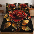 Axyaa Golden Rose Floral Bedding Set: Breathable, All-Season, Deep Pocket, Machine Washable