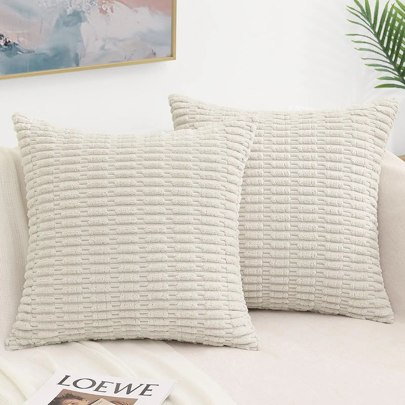 Axyaa Soft Corduroy Striped Pillow Covers Set for Living Room, Sofa, Bed