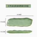 Axyaa Gilt-edged Green Ceramic Long Plate - High Grade Sushi Dim Sum Dessert Plate