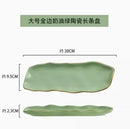 Axyaa Gilt-edged Green Ceramic Long Plate - High Grade Sushi Dim Sum Dessert Plate