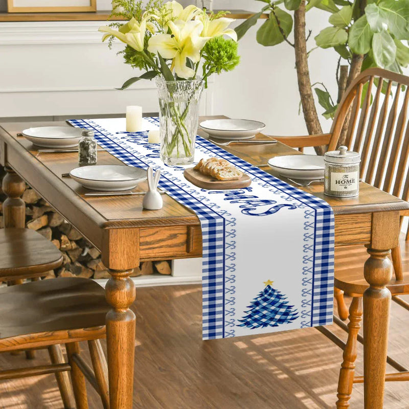 Axyaa Christmas Tree Candy Plaid Table Runner for Wedding Holiday Party Decor